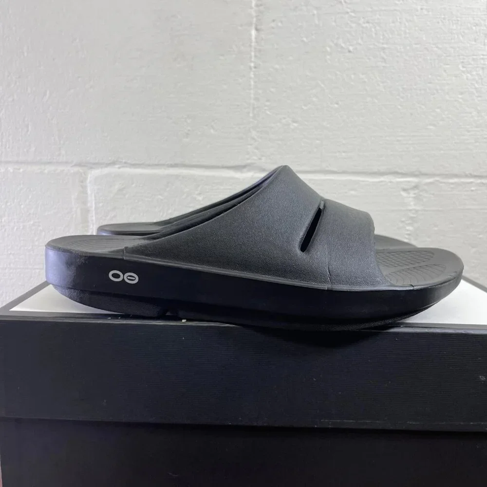 OOFOS OOahh Recovery Sandals Slide Black Open Toe Slip On Men's 9‎ Women's 11